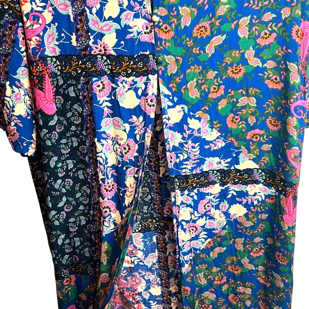 Hayden Los Angeles Colorful Floral Long Boho Duster Bell Sleeve Patchwork Small - Picture 9 of 10
